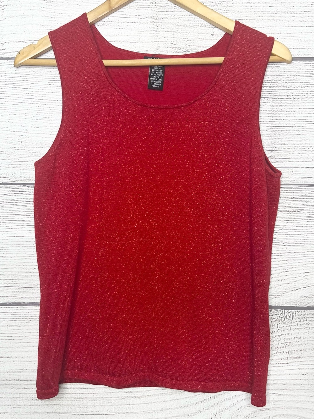 Bob Mackie Red Glitter Sleeveless Shimmer Stretch Tank Top Size Medium